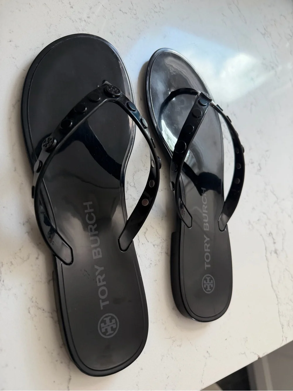 Tory Burch Black Studded Jelly Flip Flops